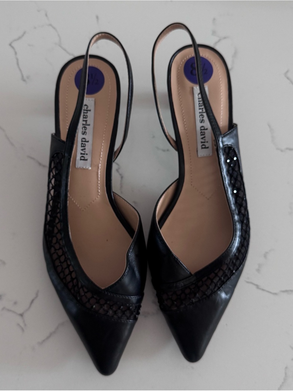Charles David Angel Black Mesh Slingback Kitten Heels Women’s 8.5M NWOT